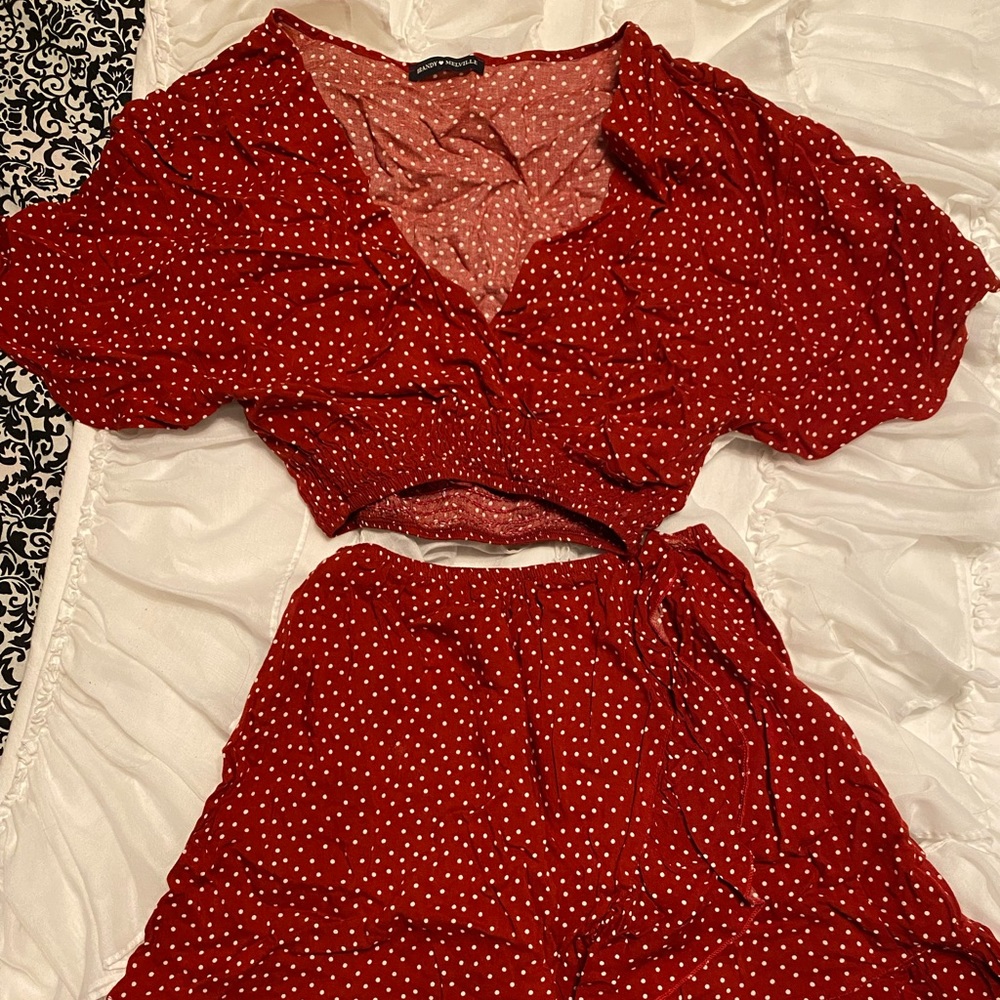 Brandy Melville red & white skirt set